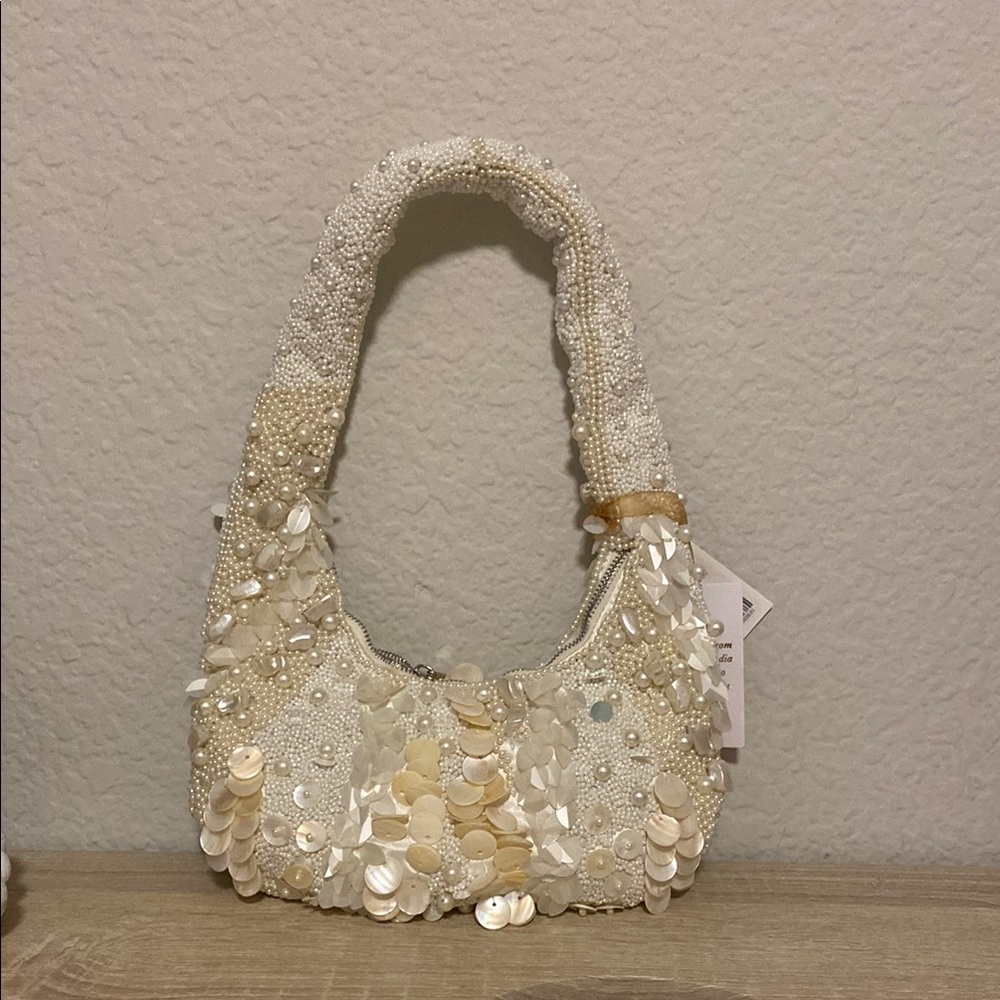 Elegant Cream Beaded Women's Bag